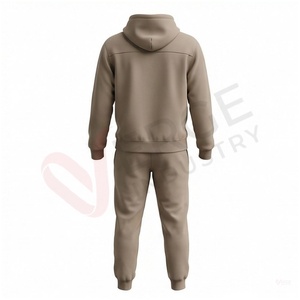 Ensemble de survêtement beige à capuche pour homme, manches longues, couleur unie, décontracté, respirant, coupe régulière, pour l'automne, avec cordon de serrage - Product Image 2