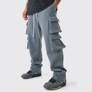 Custom Logo Men's Cargo Sweatpants Multi Pocket Baggy Track Pants Wholesale Plain Heavyweight Fleece Cargo Joggers OEM Loose Fit - Product Image 4