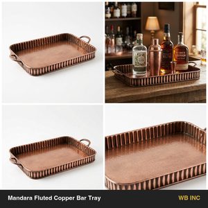 Bandeja de Bar de Cobre Antiguo Hecha a Mano de 41 cm con Diseño Acanalado Mandala y Nervaduras Brillantes para Decoración del Hogar, Hoteles, Bodas, Mesa, Ideas de Regalo - Product Image 6