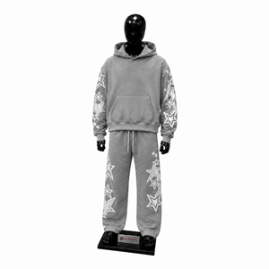 Men’s Grey Star Graphic Tracksuit Hoodie And Jogger Set Streetwear Pullover Hooded Sweatshirt Matching Sweatpants Two Piece <b>Sale</b> - Product Image 1