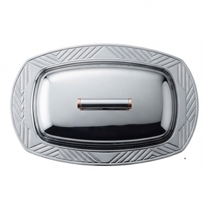 Beurrier en acier inoxydable avec couvercle, vaisselle en métal poli, utilisation en cuisine, décoration de fête, design minimaliste - Product Image 4