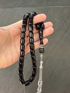 Tasbih de resina negra hecho a mano con cuentas irregulares brillantes, herramienta de oración religiosa, cuentador de oraciones, cuentas de resina de color único. - Product Image 3