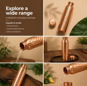 Pure Copper <b>Water</b> <b>Bottle</b> for <b>Daily</b> Drinking Reusable Leakproof Traditional Metal Hydration Flask for Home Office Travel Use - Product Image 6
