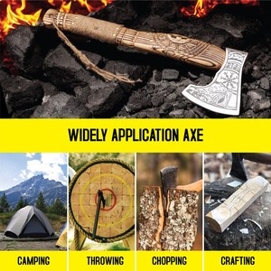 Hacha Vikinga Tradicional Hecha a Mano, Forjada, con Cabeza de Acero Grabada, Herramienta para Cortar Madera, para Campismo y Actividades al Aire Libre, Venta al Por Mayor - Product Image 4