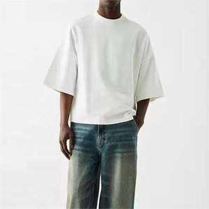 Men's <b>White</b> O-Neck Short Sleeve T-<b>Shirt</b> Oversized Fit Solid Color Knitted Casual Style 100% Cotton - Product Image 5