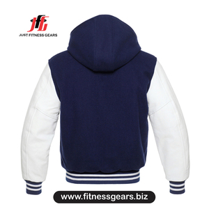 Veste de sport à capuche bleue et blanche pour homme, style preppy, polyester et coton, coupe classique, pour l'automne - Product Image 2