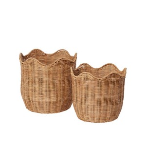 Cesta de Mimbre Festoneada al por Mayor, Cesta de Almacenamiento Tejida, Contenedor Organizador Decorativo, Detalle Rústico, Perfecto para Estantes y Decoración del Hogar - Product Image 5