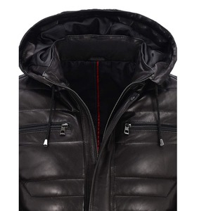 Men's Hooded Leather <b>Jacket</b> Solid Color Windproof Zipper Closure Casual Winter <b>Jacket</b> Thick <b>Slim</b> <b>Fit</b> Regular Length - Product Image 2