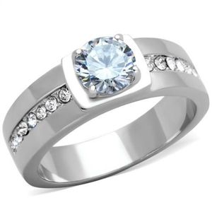 TK1816 - Anello in Acciaio Inossidabile Lucidato a Specchio con Zirconia Cubica Trasparente di Grado AAA, Accessorio per Piatti e Vassoi - Product Image 1