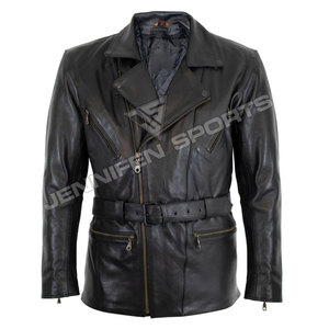 Chaqueta de Cuero Genuino para Hombre, Estilo Motero Clásico, de Piel de Vaca Auténtica, para Carreras, Estilo Café, Casual, a la Moda, Chaqueta de Cuero Genuino Real, Venta al por Mayor OEM - Product Image 1