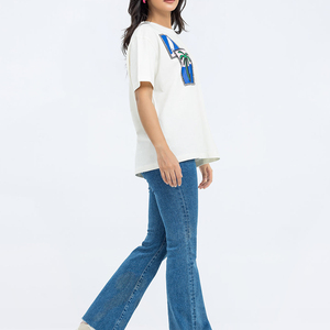 Camiseta Blanca de Manga Corta para Mujer, Corte Regular, 100% Algodón, Secado Rápido, Transpirable, Cuello Redondo, Informal, Primavera/Verano - Product Image 4