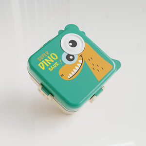 Boîte à lunch mignonne en forme de dinosaure de dessin animé, verte, carrée, pour enfants, conteneur bento, boîte de rangement alimentaire, boîte à lunch en acier inoxydable - Product Image 4