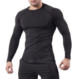 Unisex Black Gray Color Blocked Long Sleeve Rash Guard <b>Compression</b> <b>Shirt</b> Quick Dry UPF50+ Eco-Friendly Gym Training Top - Product Image 4