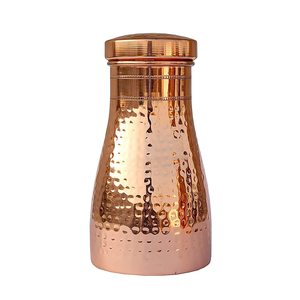 Carafe à eau en cuivre martelé avec impression de logo personnalisé, 1000 ml, anti-fuite, pour boire - Product Image 1