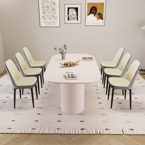 Tavolo da Pranzo in Stile Moderno Medievale da 63 Pollici in MDF Color Crema con Set di Sedie da Pranzo in PU, Piano Assemblabile e Gambe in Metallo Nero - Product Image 4