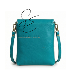 Women Regular Use Leather Purse Turquoise Leather <b>Black</b> & White Hair On Hide Fur Crossbody Sling <b>Bag</b> with Adjustable Strap - Product Image 4
