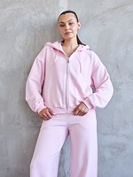Ensemble 2 pièces pour femme : Sweat à capuche court zippé et pantalon de survêtement large en molleton uni, extensible, respirant, écologique, style streetwear d'été
