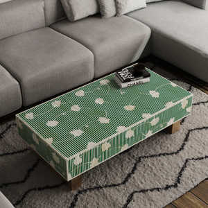 Mesa de centro minimalista con incrustaciones de hueso verde con estampado floral - Product Image 1