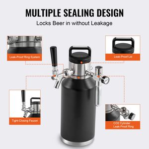 Mini Fusto per Birra da 64 Oz (1,89 L) con Sistema di Spillatura, Growler Pressurizzato in Acciaio Inossidabile 304 con Display della Pressione, Tipo Barile - Product Image 5