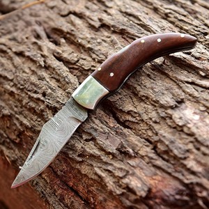 Couteau de poche industriel artisanal OEM/ODM en acier Damas, lame droite à pointe clip, 3 mm, manche en bois, à changement rapide - Product Image 1