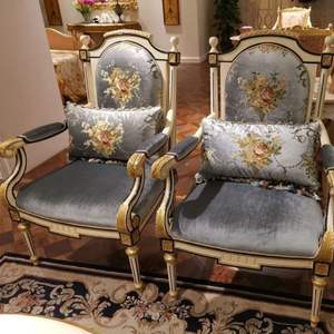 Juego de Sofás de Madera de Caoba Tallada, Clásico y Lujoso, Ecológico, Hecho a Mano, Acabado Azul Dorado, Estilo Europeo, Muebles para Sala de Estar - Product Image 5