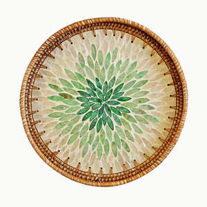 Juego de Bandejas Redondas de Madera con Incrustaciones de Madreperla y Ratán, Bandejas Decorativas de Lujo para Servir Alimentos, Ideales para Regalos - Product Image 3