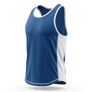AMKOOR ENTERPRISES Camiseta deportiva sin mangas de poliéster transpirable para hombre con cuello redondo y capucha con pedrería en azul océano y blanco (240 g) - Product Image 3