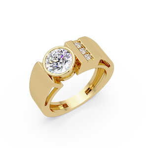 Custom 14K Pure Gold <b>Mens</b> Bezel Set Round Cut Lab Grown Diamond 1.00ct IGI Certified Solitaire Engagement <b>Rings</b> Anniversary Band - Product Image 2