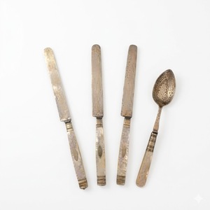 Antique Mother Of Pearl <b>Handled</b> Cutlery Vintage Silver Plate Dessert Knives & Forks Ornate Hand Chased Luxury Dining Flatware - Product Image 5