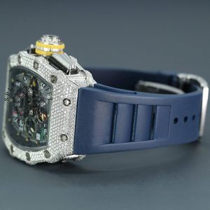 Luxury Diamond <b>Watch</b> Men Square <b>Case</b> Analog ETA Quartz Movement Sapphire Crystal Blue Silicone Band 28mm 10m Water Resistant - Product Image 4