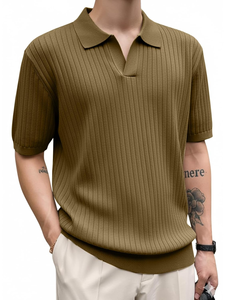 T-shirt en tricot à col côtelé décontracté pour homme |   Chemise à manches courtes coupe classique pour homme |   T-shirt en tricot plat texturé, parfait pour les occasions décontractées - Product Image 5