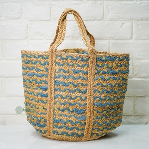 Sac fourre-tout en jute rayé TYNTRA pour femme, style bohème, écologique, ouvert, taille personnalisable, pour l'été, la plage, usage quotidien, avec lettres - Product Image 3