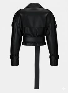 Manteau trench court en similicuir de haute qualité pour femme, veste biker en PU à double boutonnage avec ceinture ajustable, vêtement d'extérieur streetwear - Product Image 3