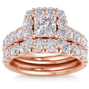 Nouvelle bague en or rose 14 carats pour femmes élégantes, coupe princesse, 4,00 carats, clarté VS2, couleur F, ensemble de mariage, diamant de laboratoire certifié IGI - Product Image 1