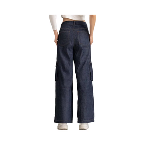 Pantalon en jean taille haute à jambe large pour femme, en coton, coupe ample, longueur cheville, style décontracté printemps, couleur unie, tissu tissé respirant - Product Image 1