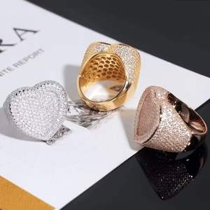 Bague en argent sterling 925 en forme de cœur, sertie de micro-pavés de diamants CZ, bijoux de luxe pour femmes et hommes - Product Image 2