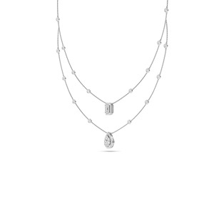Collar de doble capa de oro rosa de 9 quilates con diamantes cultivados en laboratorio, halo de esmeralda en forma de pera, bisel redondo, 2.13 ct, joyería fina - Product Image 5
