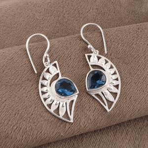 Women's 925 Sterling Silver Bohemia Drop <b>Earrings</b> With London <b>Blue</b> <b>Topaz</b> Bezel Setting Flower Pattern Everyday Wear - Product Image 6