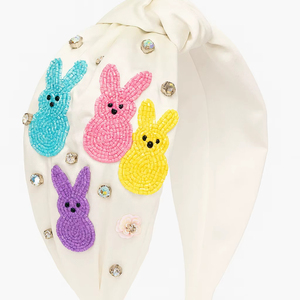 Serre-tête Lapin Perlé Fait Main Coloré, Nœud Mignon avec Cristaux pour Pâques, pour Filles et Femmes 2026 - Product Image 1
