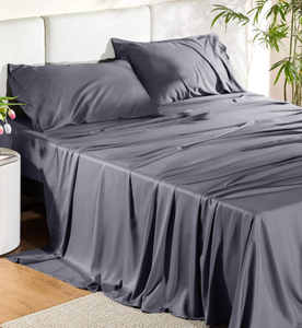 Dark Gray Satin <b>Bedding</b> <b>Set</b> with Matching Pillowcases for Modern Bedroom Decor - Product Image 1