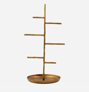 Soporte de joyería de metal dorado con espejo y ganchos para decoración de baño - Product Image 2