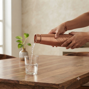 Handmade <b>Copper</b> <b>Water</b> <b>Bottle</b> with Engraved Lotus Wave Design, Ayurvedic Reusable <b>Copper</b> <b>Bottle</b>, Metal Drinkware, <b>Wholesale</b> OEM - Product Image 2