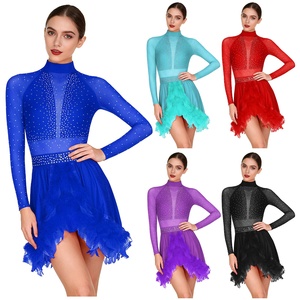 Adultes femmes robe de danse à plumes intégrée entrejambe boutons slips robe pour spectacles fêtes haute performance vêtements actifs - Product Image 1