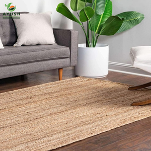 Tapis en jute naturel uni et simple, rectangulaire, esthétique moderne pour salon et chambre - Product Image 4