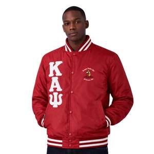 Veste de baseball Kappa Alpha Psi rouge, vêtements de fraternité grecque avec un design classique, confort premium et style athlétique - Product Image 1