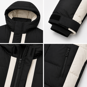 Chaqueta de Plumón Cortavientos para Hombre ODM, con Capucha, Aislante, Diseño de Bloques de Color, Abrigo de Invierno, Logotipo Personalizado, Bordado, Parche Tejido, Marca Privada - Product Image 4
