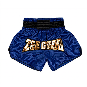 กางเกงชกมวยสีน้ำเงิน Zee Good สำหรับผู้ชาย ลายฟอยล์พิมพ์โลโก้ด้านหน้า ทรงปกติ สำหรับผู้ใหญ่ ชุดกีฬาต่อสู้ - Product Image 1