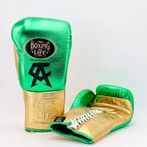 ไม่มีมวยไม่มีชีวิต ถุงมือชกมวยแบบสั่งทำพิเศษ สีเขียวทองพิมพ์ลาย Canelo พร้อมเชือกผูก คุณภาพพรีเมียม สำหรับขาย - Product Image 1