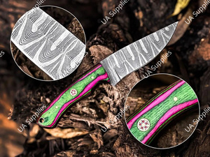 มีดใบตายเหล็กดามัสกัสคมกริบ สำหรับกิจกรรมกลางแจ้ง EDC เอาตัวรอด ตั้งแคมป์ ล่าสัตว์ ด้ามไม้ปักก้า รับผลิตแบบ ODM OEM DIY - Product Image 6