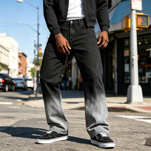 Jeans dégradés personnalisés pour hommes, denim épais 15oz, teinture dégradée, coupe évasée, streetwear, jambe large, fabricant OEM ODM - Product Image 2
